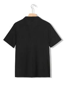 Manfinity Homme Men's Casual Solid Color Short Sleeve Polo Shirt, Summer - Black - View 2