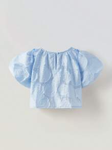 Maija Kids Maija Kids 2pcs Set Young Girls Loose Casual Jacquard Fabric Petal Sleeve Shirt And Puff Skirt