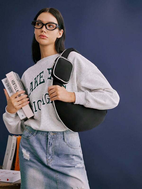 SHECARRY Women Shoulder Bags Nylon Autumn Summer Winter College School Holiday Street Travel Commute Work Minimalist Y2k Punk Future Hobo Bag Urban Techwear Small Foldable Removable Students