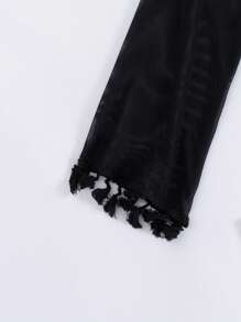 SHEIN Swim Neue Damen einfarbiges Mesh transparentes gefranster plissierter Kordelzug Bindeband Vorderteil Langarm Tiefer V-Ausschnitt modischer sexy eleganter Strandbadetop