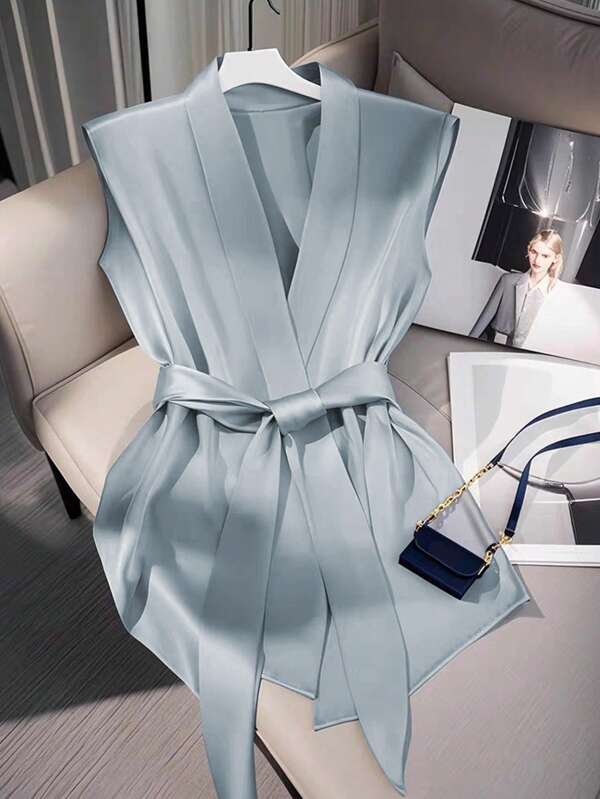 Franclia 法式纯色裹腰无袖优雅衬衫