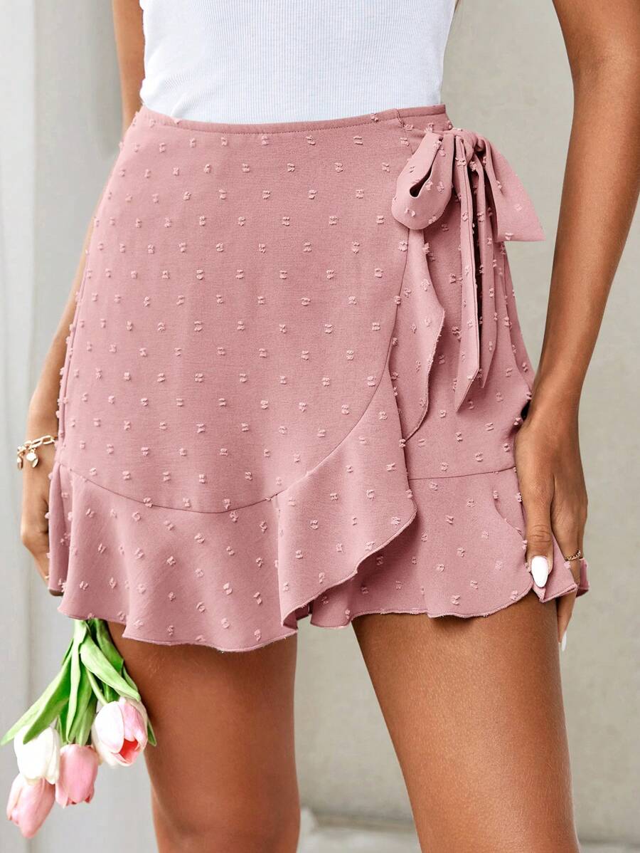 Firerie Quần short thắt eo xếp nếp chấm bi Thụy Sĩ dành cho nữ, mùa hè - Bụi hồng - Xem 1