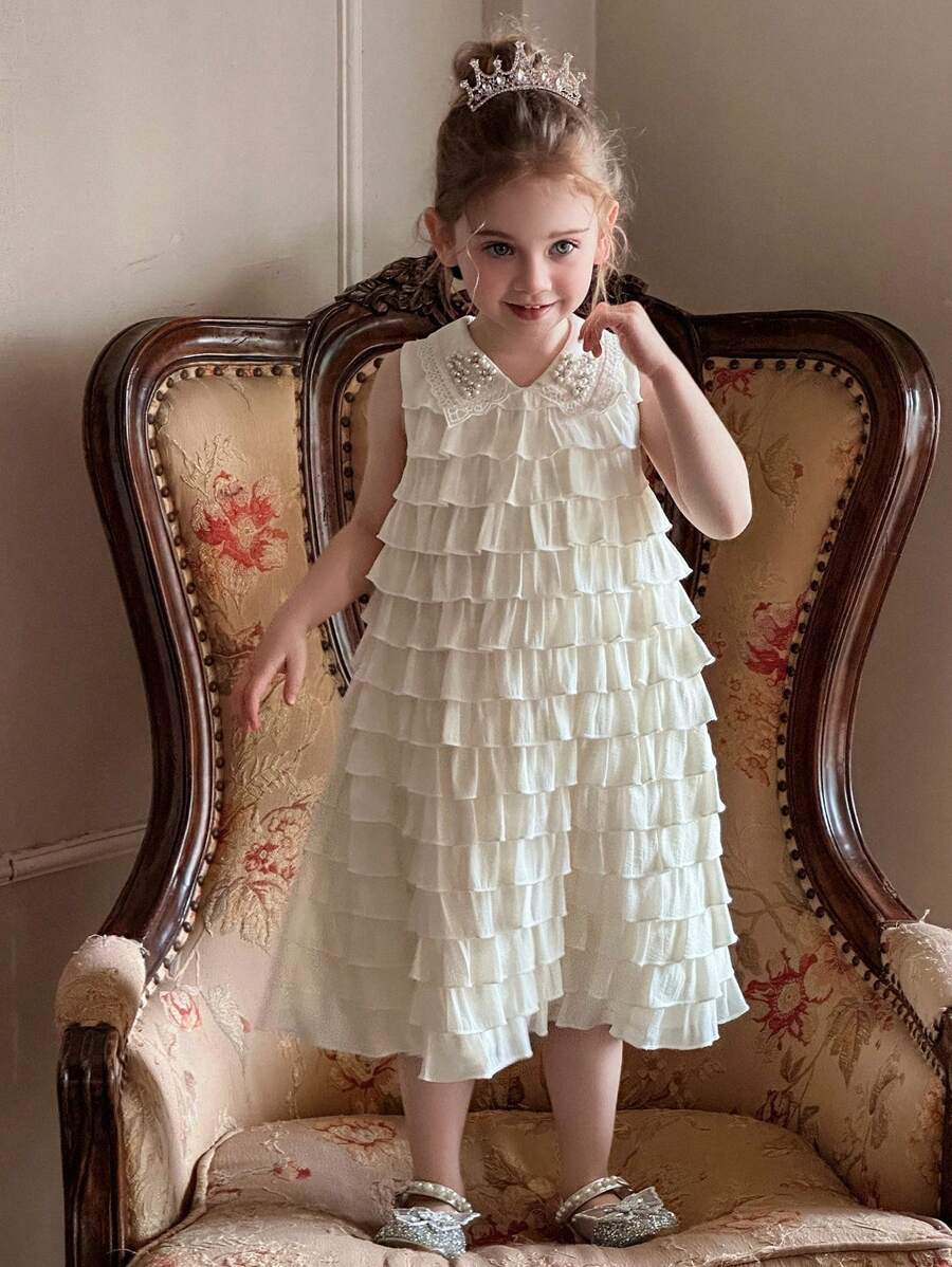 DAZY Young Girl' Heavy Embroidery & Ruffled Hem Party Dress,Girls Summer Outfits - White - View 1