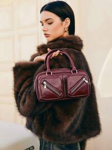 SHECARRY Women Fashion Personalized Street Cool Y2K Zipper Decor Handbag Valentines, Y2k Bag, 2000s Fashion Style, Gothic Punk Bag For Women