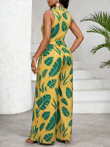 SHEIN Lady Combinaison ample à imprimé floral décontractée pour les vacances - Vert - Voir 2