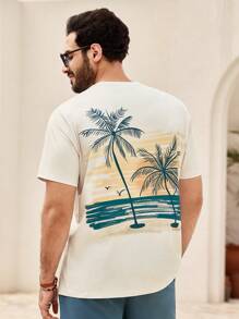 Manfinity VCAY Men's Casual Coconut Tree Graphic Print Slim Fit Crew Neck Short Sleeve T-Shirt, Summer