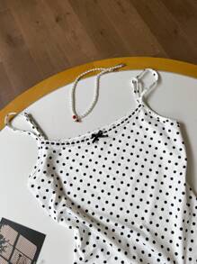Comfortcana Damen Polka Punkt Spitze Saum Trägerhemd, Sommer - Schwarz und Weiss - Übersicht 6