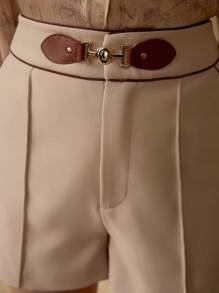 MOTF PREMIUM PIN TUCK SLANT POCKET SHORTS - Khaki - View 2