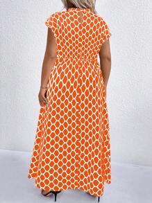 SHEIN Clasi Vestido largo con cuello de pico con estampado de lunares para mujer talla grande
