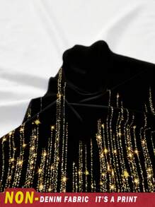 SHEIN Lady Wedding Guest Dress Women's Party Wear Black Bottom Sequin Printed Long Dress - Black - View 3