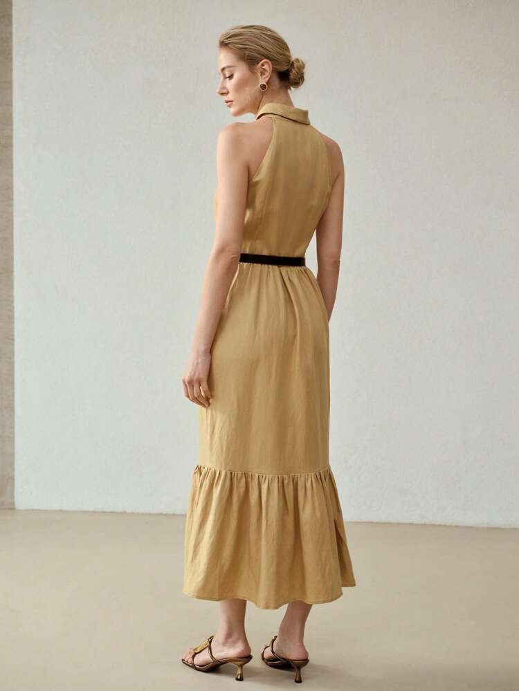 LINEN RUFFLE HEM DRESS