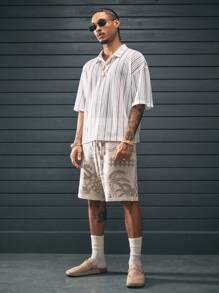 AXEPEAK Pantalones cortos casuales de media longitud con estampado digital y cinturilla con cordón para hombres