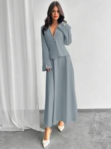 Firerie Suit Jacket & Flared Skirt 2 Pieces Set, Minimalist Fashion Design Suitable For Summer