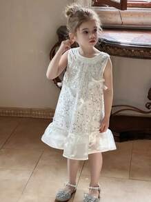 DAZY Young Girls Sweet Bowknot Sequins High-End Princess Dress, Young Girls Summer Outfits,Fall Clothes