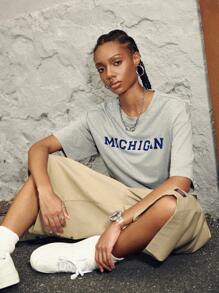 Streetz SHEIN Sport Camiseta holgada informal con estampado para mujer, apta para hacer deporte y uso diario