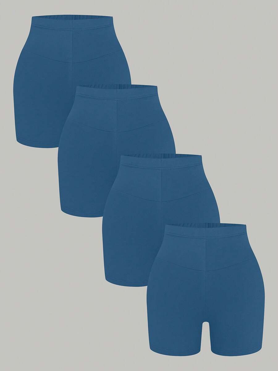 Calvaya Plus Size Solid Color Leggings, Fashionable For Summer - Blue - View 1