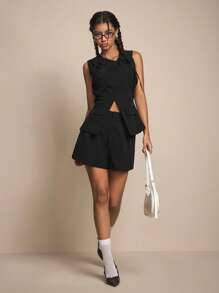 Easelle Summer Women Two Pieces Outfits For Daily Wear Twist Design Black Suit Classy Outfits For Women - Black - View 7