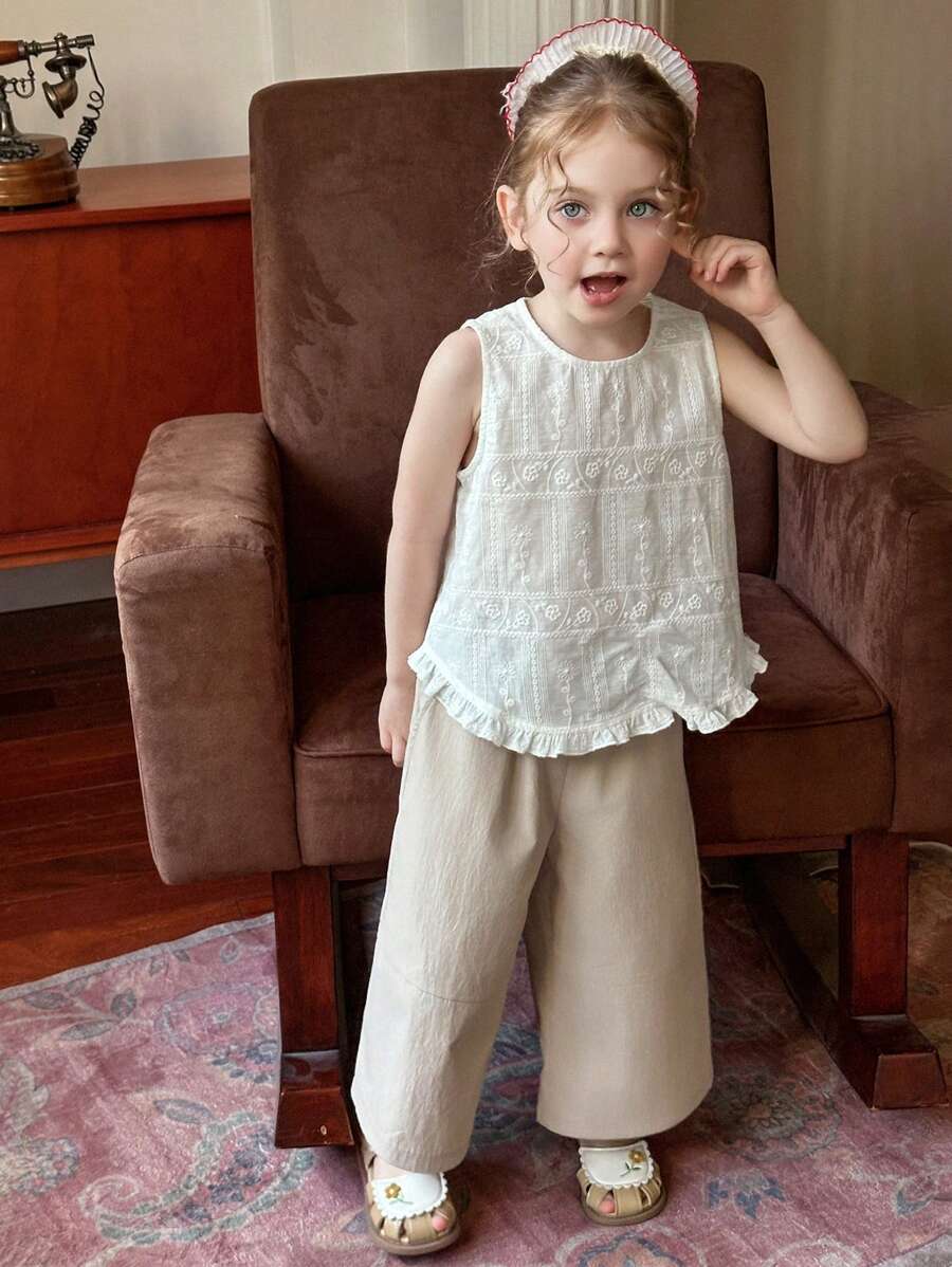 Hapijoa 2-teiliges Set für Kleine Mädchen mit einfarbigem Rundhals-Ärmelloses T-Shirt & Shorts, Mädchen Sommer Outfit - Weiss - Übersicht 1