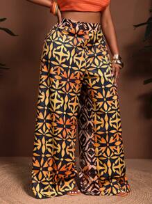 Slaydiva Women Plus Size Loose Printed Wide Leg Pants, Suitable For Music Festival, Easter, Western, Boho, Nashville, Birthday Party, Graduation, Student, Daily Casual, Leisure, Vacation, Cruise, Beach, Sunbathing, Relaxing Holiday,Summer Pants - Multicolor - View 7