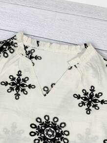 Breezaya Blusa ajustada con cuello en V y volantes en el bajo para mujer, informal/para ir al trabajo - Multicolor - Ver 3