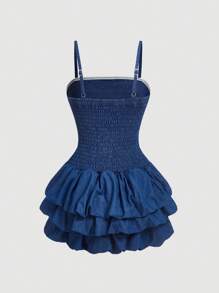 SHEIN MOD 女士纯色牛仔无袖连衣裙，简约时尚，适合夏季 - 藍色 - 查看 2