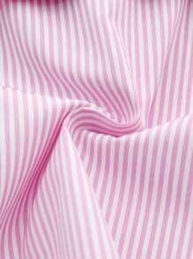 Baby Girls' Minimalist Fashion Magenta Stripe Short Sleeve Top, Magenta Skirt And Shawl Combo Preppy Style Set - Hot Pink - View 8