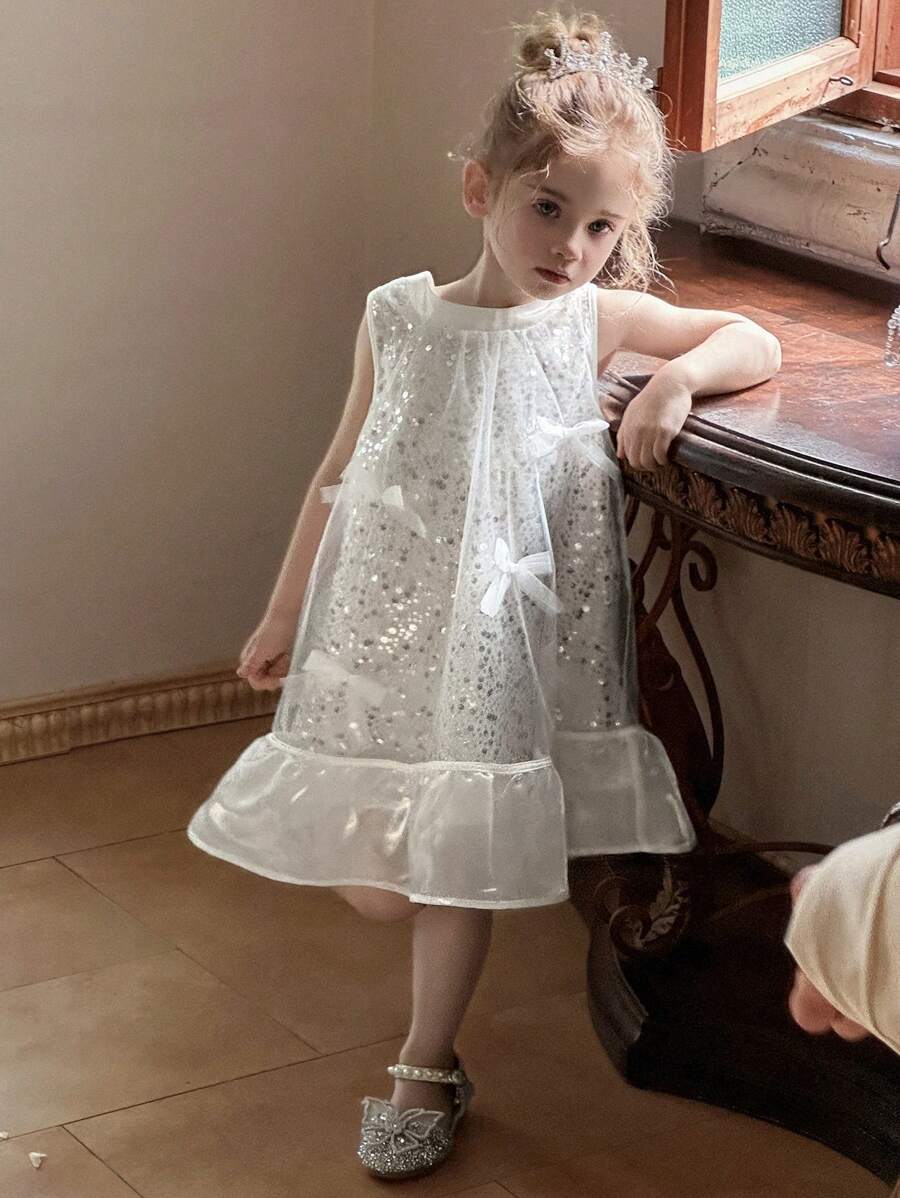 DAZY Young Girls Sweet Bowknot Sequins High-End Princess Dress, Young Girls Summer Outfits,Fall Clothes