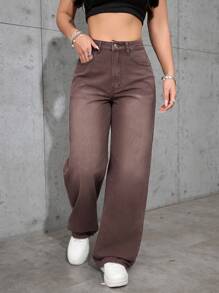 Women's Casual Everyday Washed Slant Pocket Loose Baggy Wide Leg Jeans - Light Wash - View 5