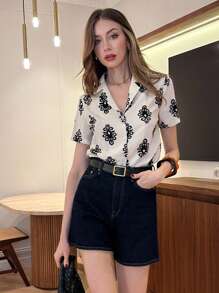 Pariaura Women's All-Over Print Front Button Casual Short Sleeve Shirt Club Polo Ralf Lauren - Multicolor - View 3