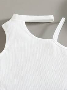 Tween Girls Textured Ribbed Tank Top & Distressed Denim Shorts Set - White - View 6