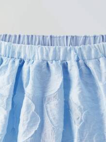 Maija Kids Maija Kids 2pcs Set Young Girls Loose Casual Jacquard Fabric Petal Sleeve Shirt And Puff Skirt