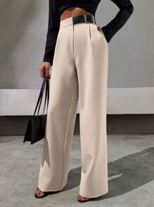 SHEIN Tall Pantalón de corte recto con detalle de cinturón de media piel sintética, estilo elegante