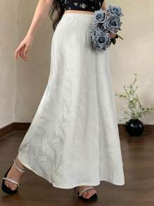 DAZY Gonna a-line elegante da donna in jacquard con vita elastica, primavera/estate