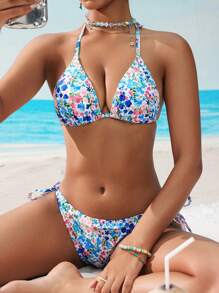 Swim Vcay Bộ bikini thắt nút họa tiết hoa dành cho nữ, phù hợp cho mùa hè - Nhiều màu - Xem 5