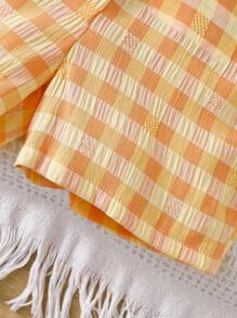 SHEIN 两件套女婴套装可爱时尚撞色格子上衣和裤子套装，学院风春夏款 - 彩色 - 查看 6