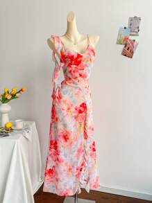 Soleia Bohemian  ,Boho, Romantic Floral ,Vacation, Floral  4th Of July Clothes  Rave Outfits White Graduation Dress Party Dress Graduation Outfit 4th Of July Dress  Butter Yellow 4th Of July Festival Concert Vacation Dress Floral Printed Chiffon Ruffle High Slit Backless Maxi Dress For Women, Floral Ruffle, Vacation, Casual, Boho, Western, Music Festival, Country, Brunch, Beach, Airport Outfit, Loose, Off-Shoulder, Sundress, Graduation Season, Women's Vacation Flowy Dress, Spaghetti Strap Ruffle Maxi Dress, Wedding Attire