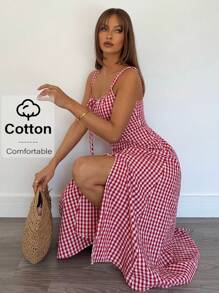 Siren Gaze Rochie pentru femei cu bretele în carouri, la modă și potrivită pentru vară