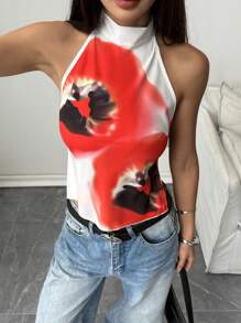 SHEIN EZwear 女士性感露背吊带花卉印花背心，夏季 - 彩色 - 查看 5