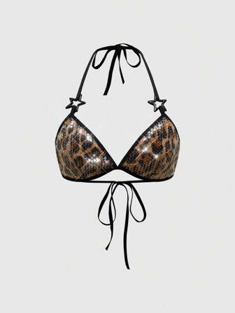 J-Fashion Brassière motif léopard avec sequins dans le style sous-culture Y2K de Shibuya