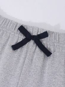 Tween Girl Casual Street Fashion Letter Print Knitted Flared Pants - Grey - View 5