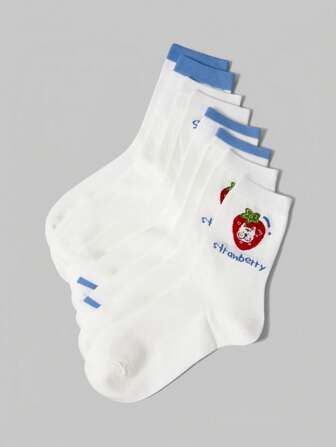 Kawaii Men's Minimalist Practical Strawberry Printed White Crew Socks