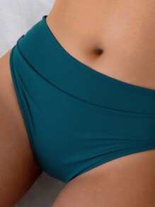 Swim Lushoire New V-Neck Solid High Waisted Bikini 2 Pieces Set, Beach Summer Outfits For Women