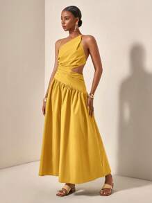 Zivah Nouvelle robe longue asymétrique avec dos nu, détail de bretelles croisées et découpes, style décontracté de villégiature, printemps/été - B