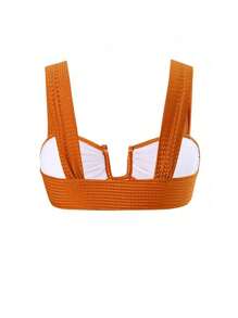 SHEIN Swim Top sin mangas de mujer de unicolor con textura de hielo de cuello en U sexy, ropa de playa para verano