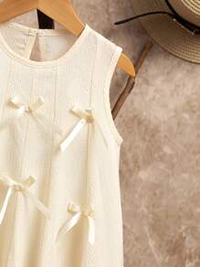 WESTFADE Young Wildeya Young Girls' Light Apricot Bow-Decorated Sleeveless Round-Neck Slim-Fit Dress Is Casual And Comfortable For Vacation, Suitable For Summer Vacations And Daily Wear. Young Girls Dresses White Casual Dresses For Girls Casual Dress For Girls Cute Dress For Girls