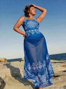 Travachic Plus Size Women's Floral Print One-Piece Swimsuit + Cover Up Skirt 3-Piece Beachwear Set Country Concert Outfit