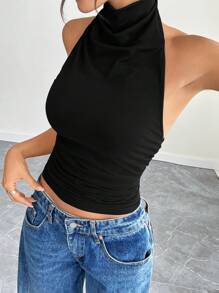 Women's Solid Color Minimalist Sleeveless Tank Top, Suitable For Summer
