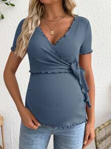 SHEIN Maglietta da maternità tinta unita a maniche corte, di moda per l'estate - blu polveroso - Visualizzare 6