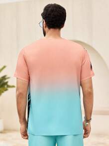 Manfinity VCAY Camisa de manga corta casual y entallada para hombres con estampado de ombre de palmeras y cielo, adecuada para el verano