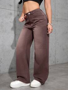 Women's Casual Everyday Washed Slant Pocket Loose Baggy Wide Leg Jeans - Light Wash - View 4